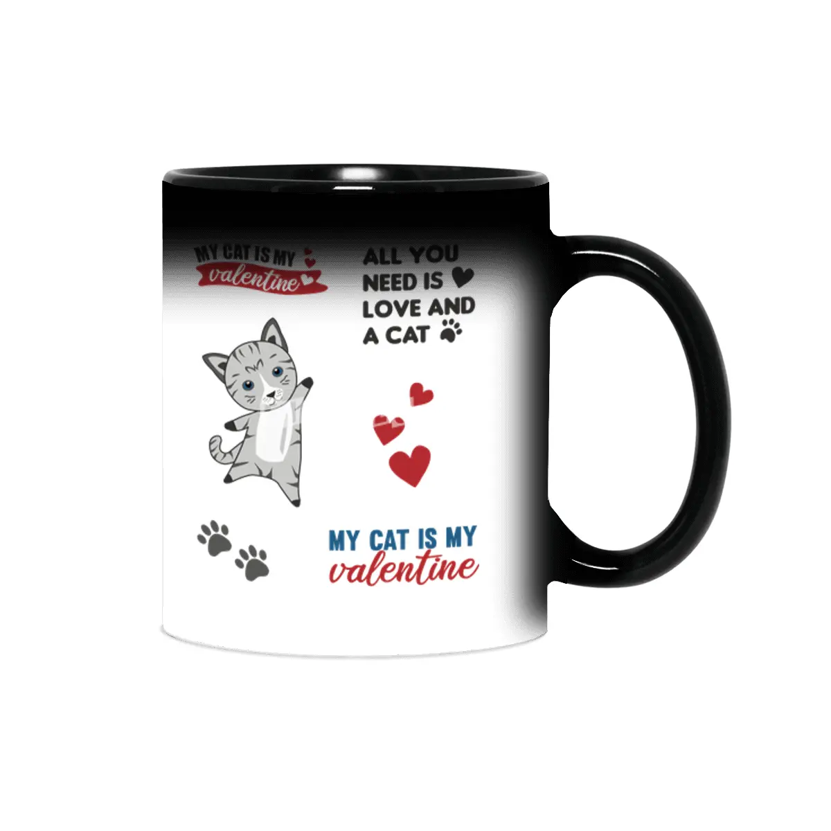 Cats Sticker Set My Cat Is My Valentine Light Gray Sihirli Kupa