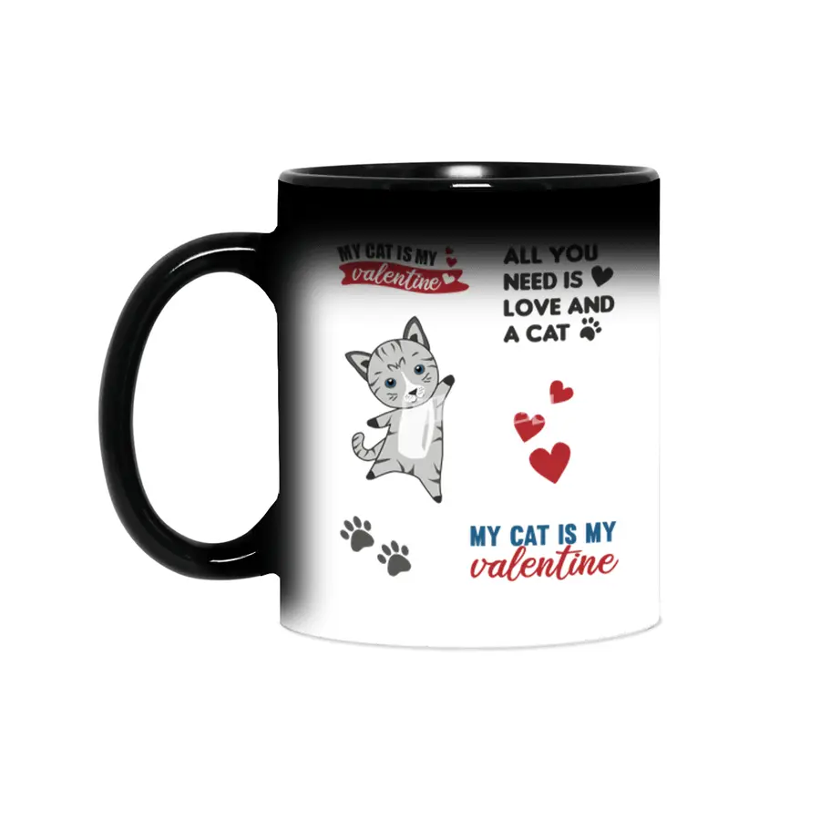 Cats Sticker Set My Cat Is My Valentine Light Gray Sihirli Kupa