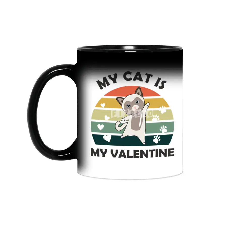 My Cat Is My Valentine Beige Cat Heart Vintage Sihirli Kupa