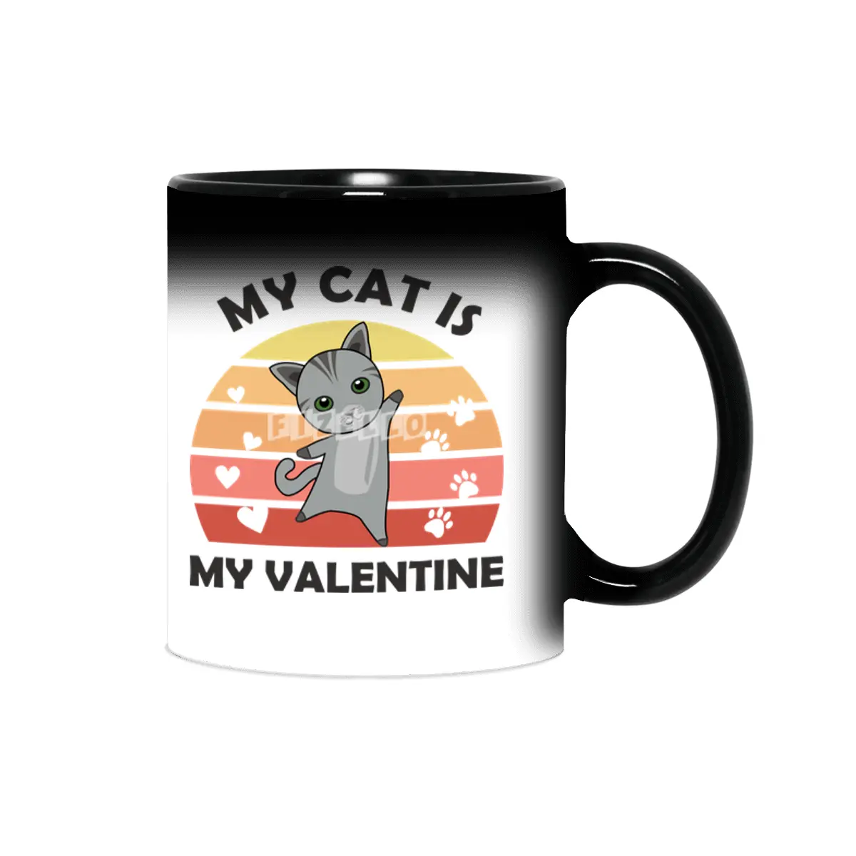 My Cat Is My Valentine Cat Heart Gray Vintage Sihirli Kupa