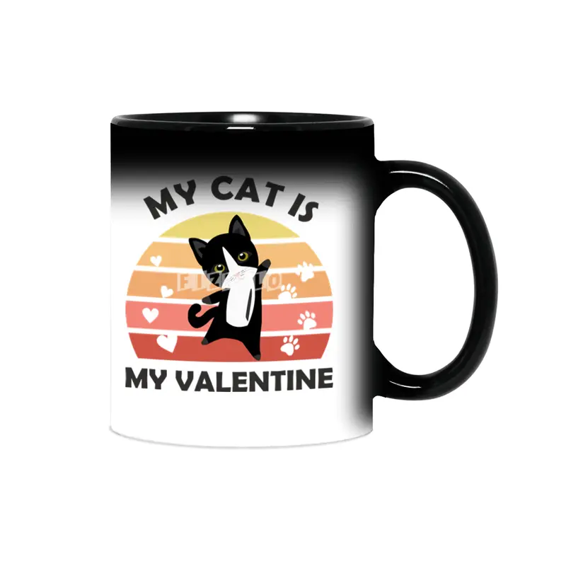 My Cat Is My Valentine Cats Black Heart Vintage Sihirli Kupa