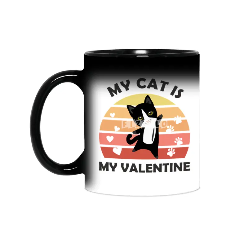 My Cat Is My Valentine Cats Black Heart Vintage Sihirli Kupa