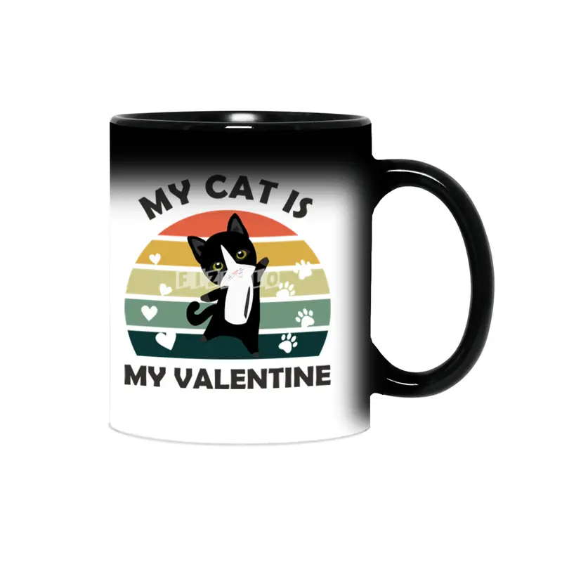 My Cat Is My Valentine Cute Black Cats Heart Sihirli Kupa