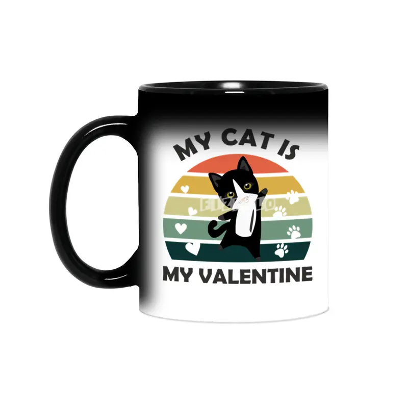My Cat Is My Valentine Cute Black Cats Heart Sihirli Kupa