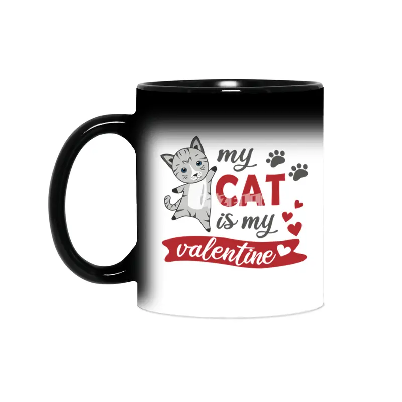 My Cat Is My Valentine Cute Cats Heart Gray Red Sihirli Kupa