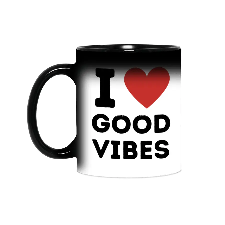 I Love Good Vibes Simple Heart Design Sihirli Kupa