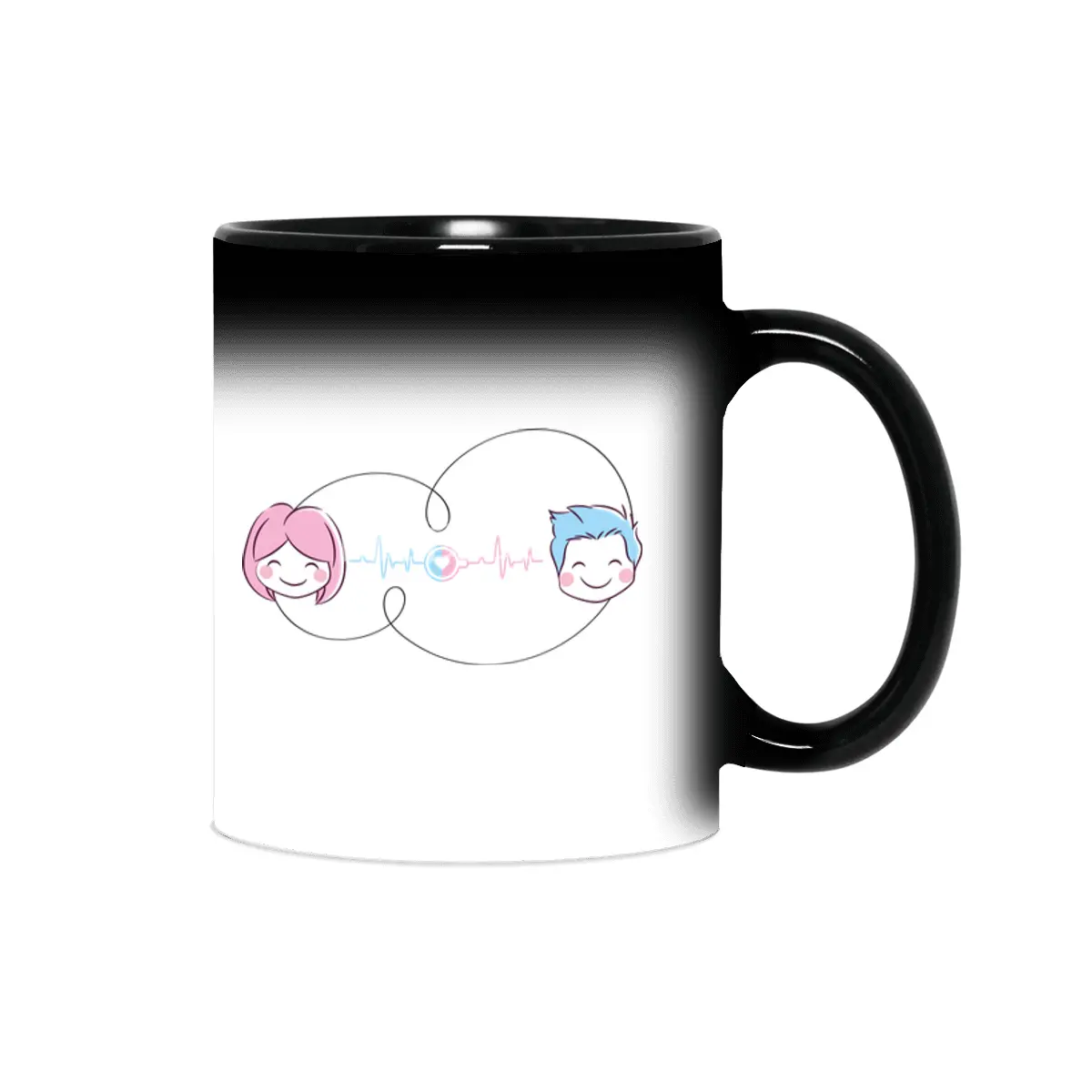 Love Couple Heart - You and Me - Cartoon Art Design Sihirli Kupa