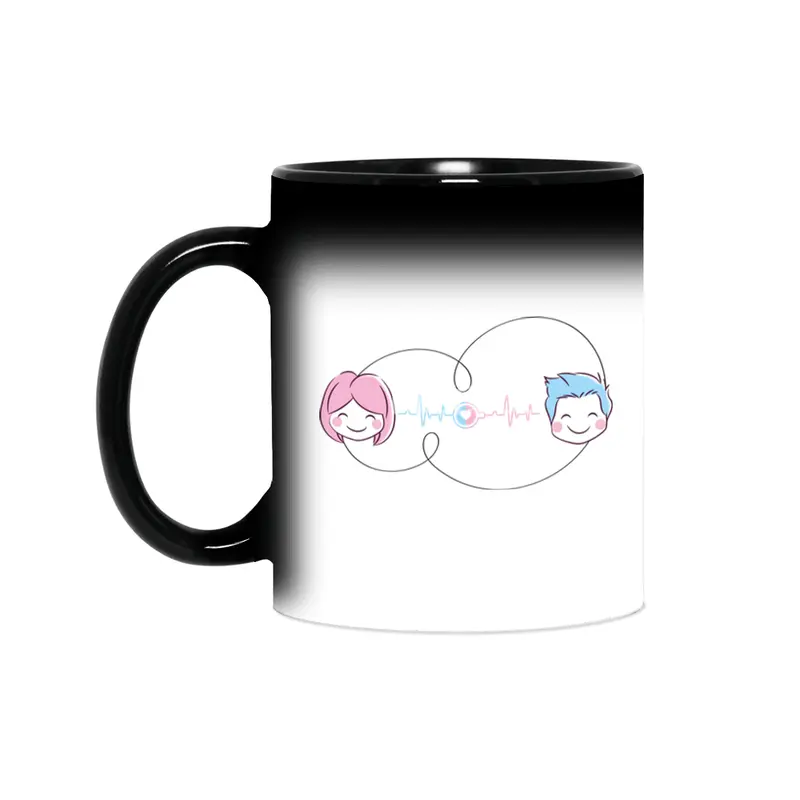 Love Couple Heart - You and Me - Cartoon Art Design Sihirli Kupa