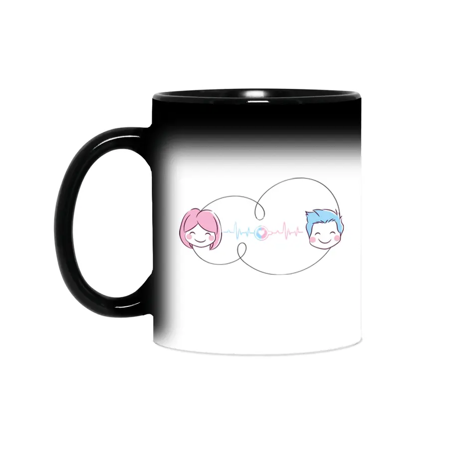 Love Couple Heart - You and Me - Cartoon Art Design Sihirli Kupa