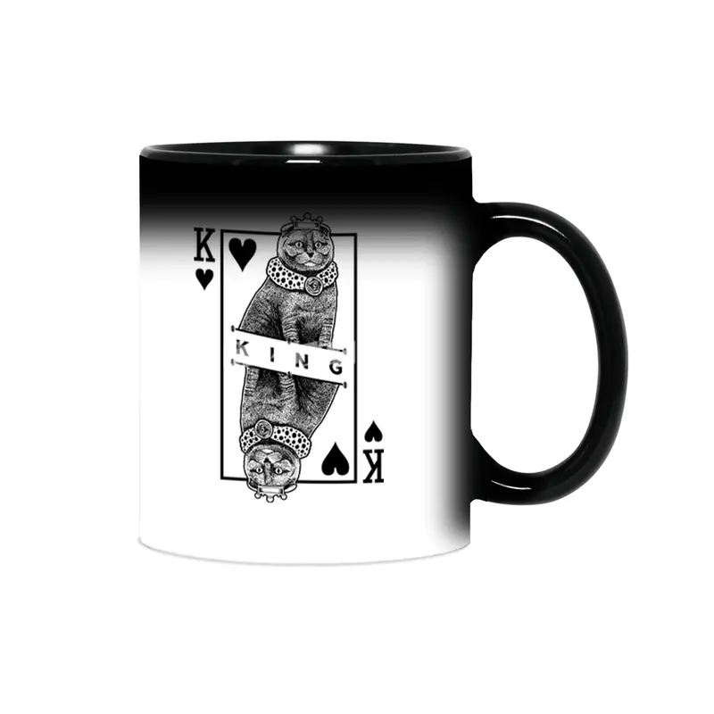 Scottish Fold Cat Lover King Of Hearts Funny Pop Art Sihirli Kupa