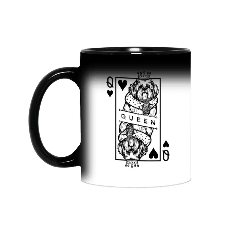 Shih Tzu Queen Of Hearts Funny Dog Playing Card Pop Art Sihirli Kupa