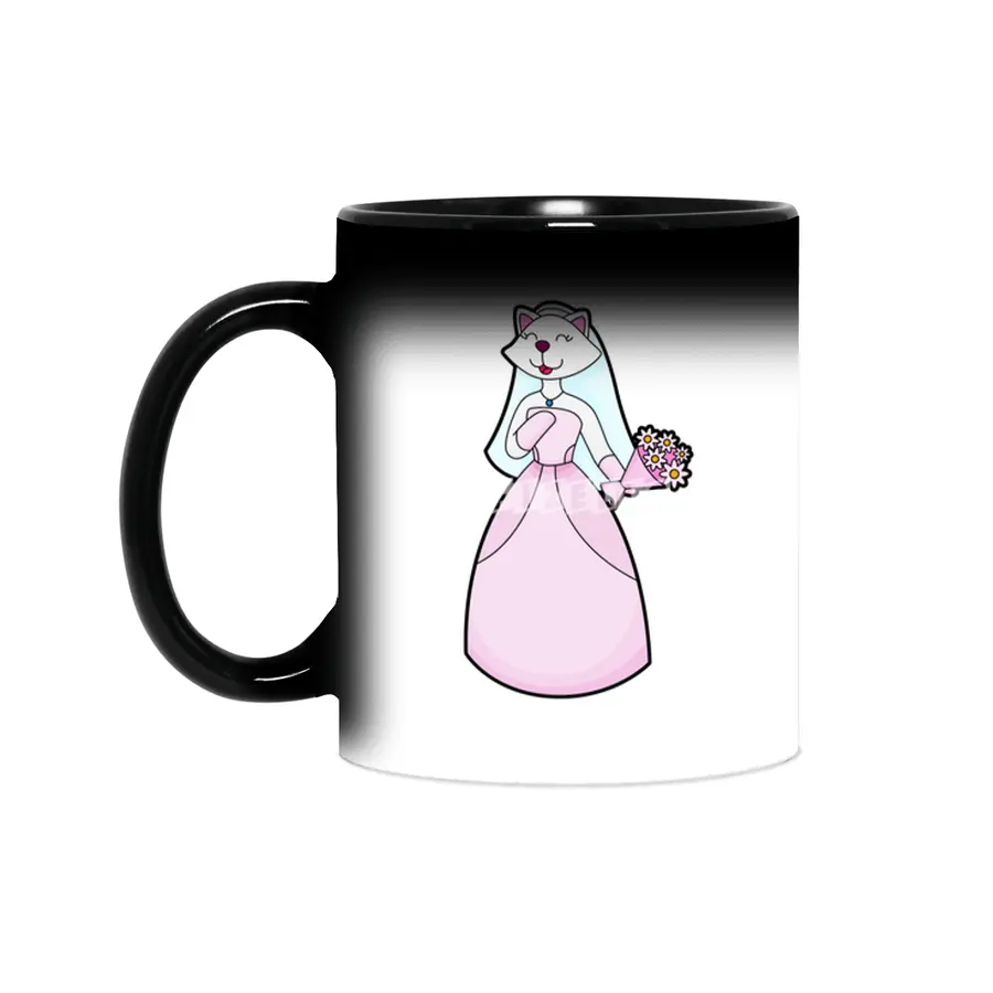 Cat as Bride with Bunch of Flowers Sihirli Kupa