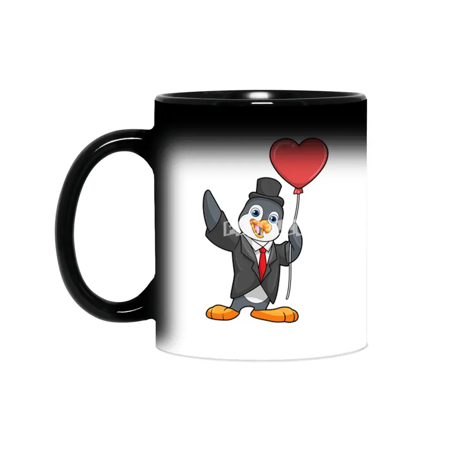Penguin as Groom with Heart Ballon Sihirli Kupa