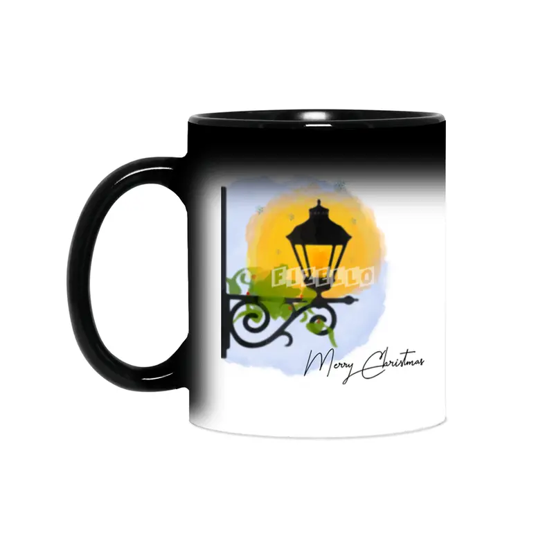 Merry Christmas Watercolor lamp post (black) Sihirli Kupa