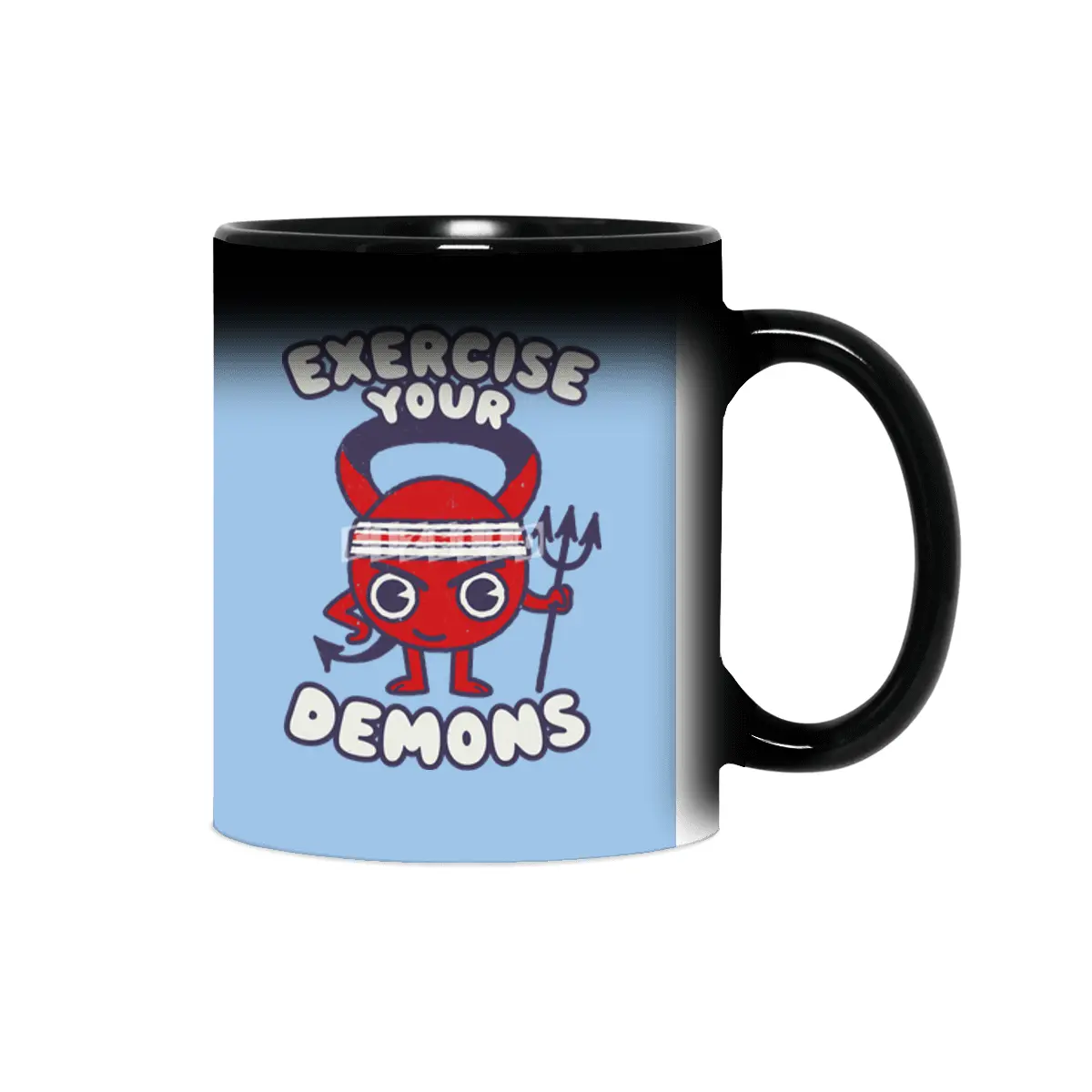 Exercise Your Demon - Humorous Cartoon Gym Funny Workout Graphic Sihirli Kupa