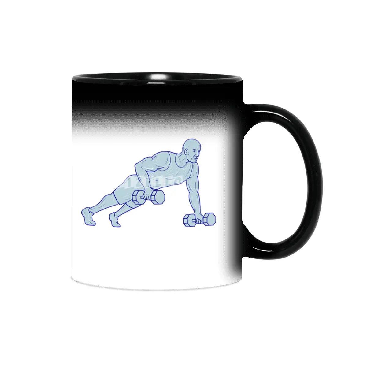 Fitness Athlete Push Up One Hand Dumbbell Drawing Sihirli Kupa