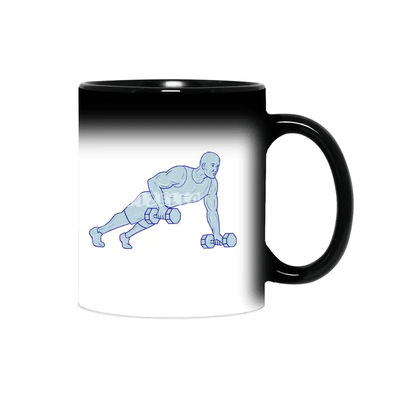 Fitness Athlete Push Up One Hand Dumbbell Drawing Sihirli Kupa