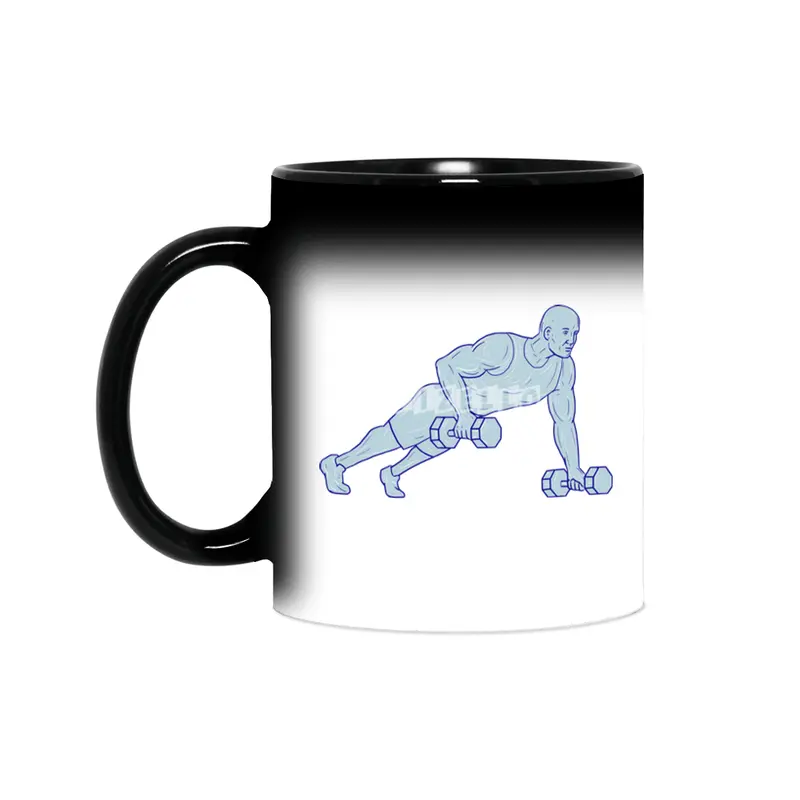 Fitness Athlete Push Up One Hand Dumbbell Drawing Sihirli Kupa