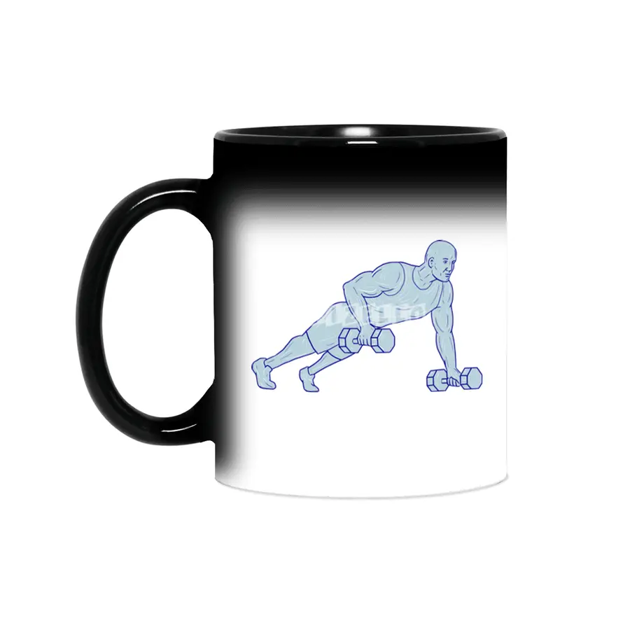 Fitness Athlete Push Up One Hand Dumbbell Drawing Sihirli Kupa