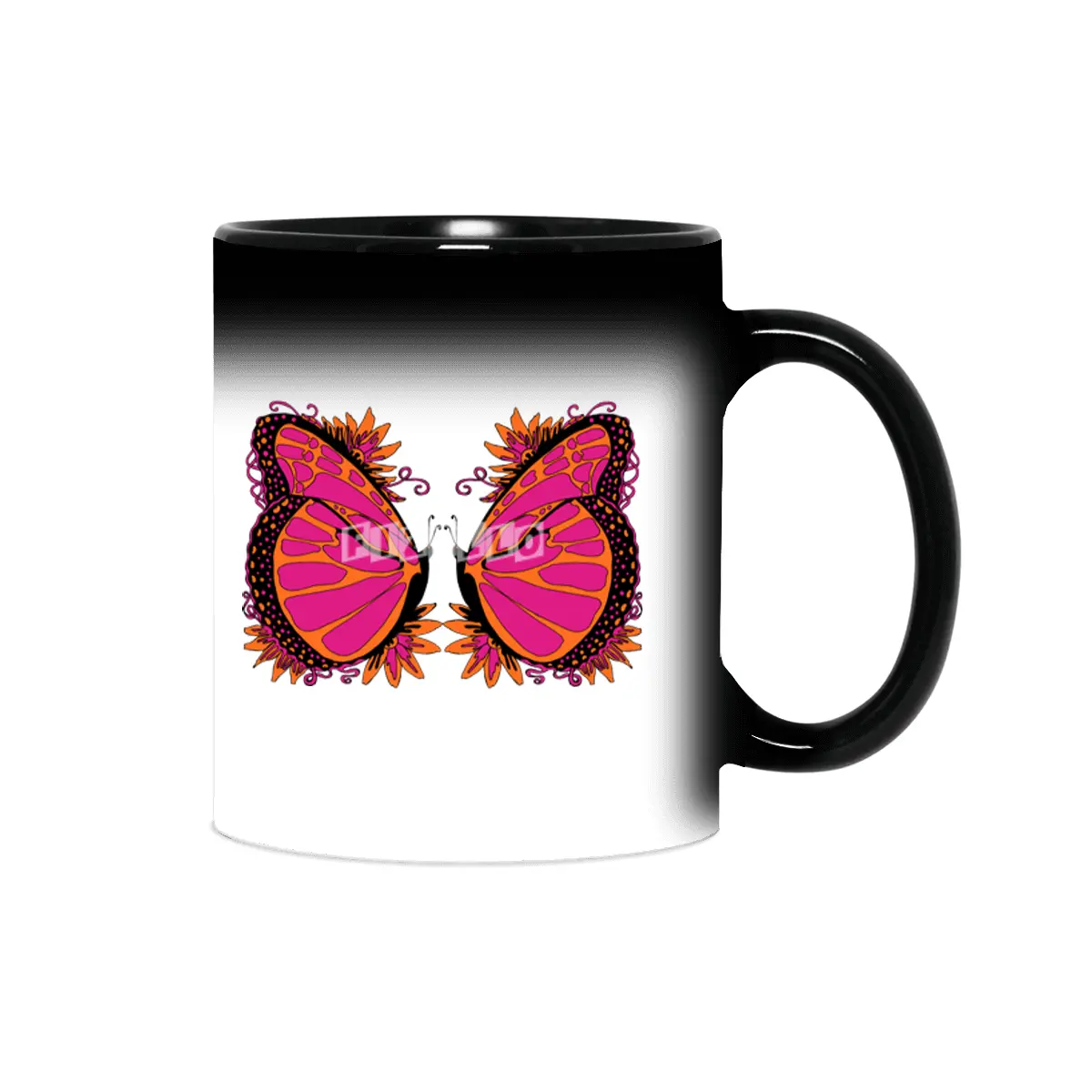 Pink and Orange Polka Dot Butterfly Sihirli Kupa