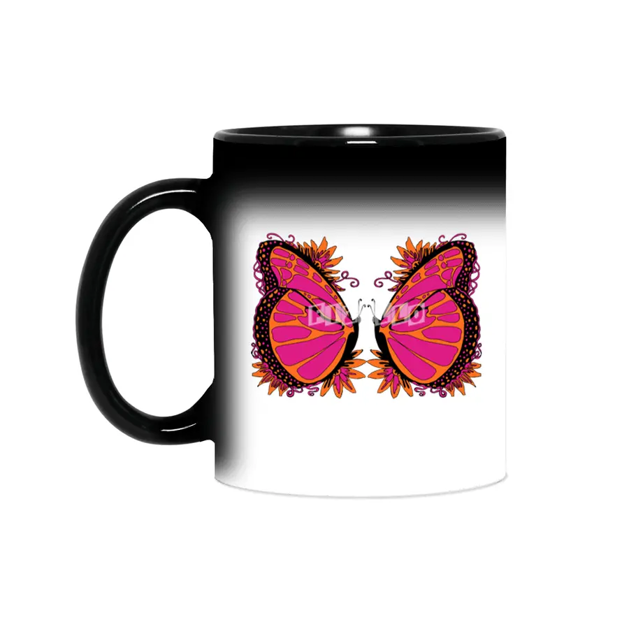 Pink and Orange Polka Dot Butterfly Sihirli Kupa