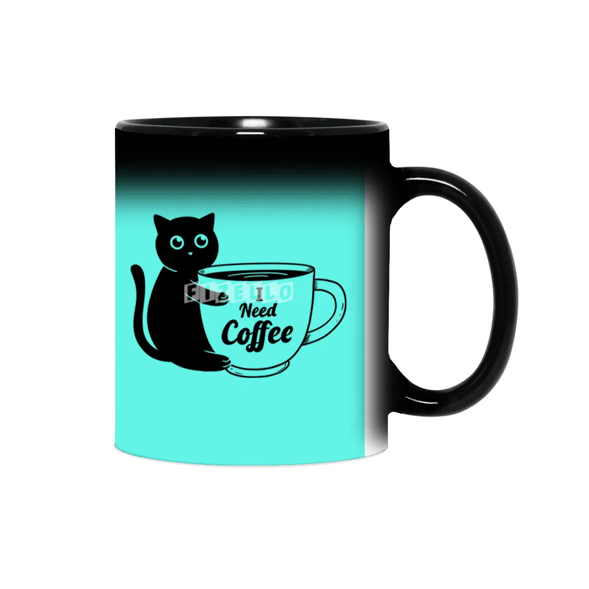 Cat I need Coffee Sihirli Kupa