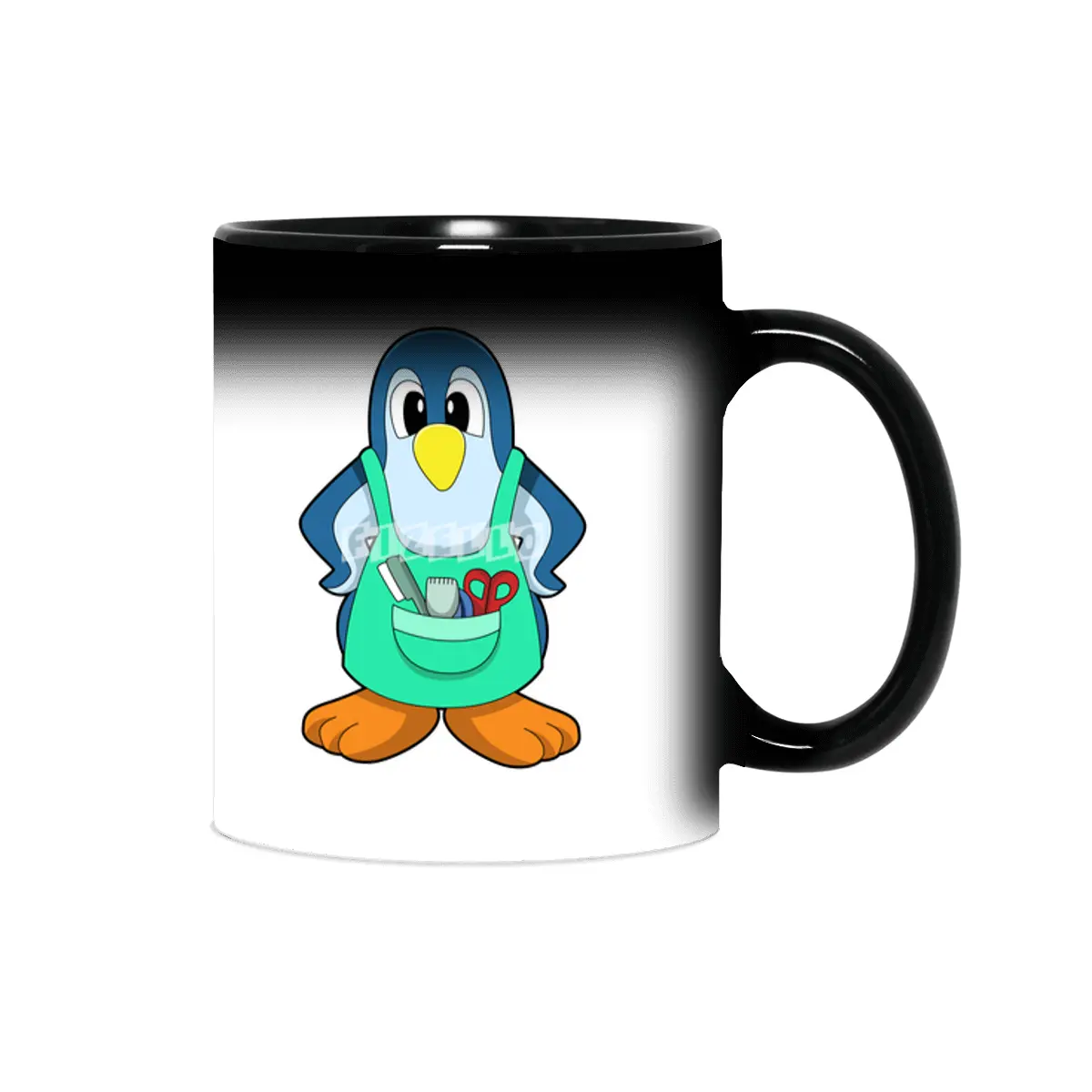 Penguin as Hairdresser with Scissors & Razor Sihirli Kupa