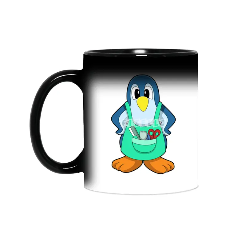 Penguin as Hairdresser with Scissors & Razor Sihirli Kupa