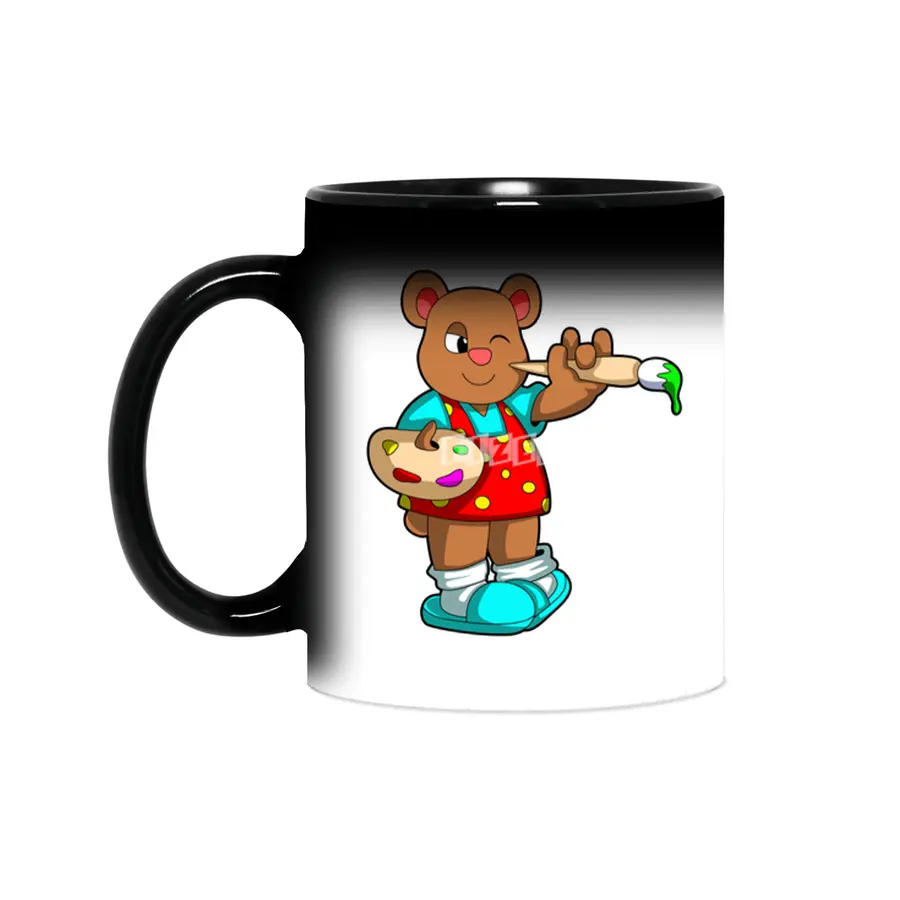 Bear as Painter with Brush & Paint Sihirli Kupa