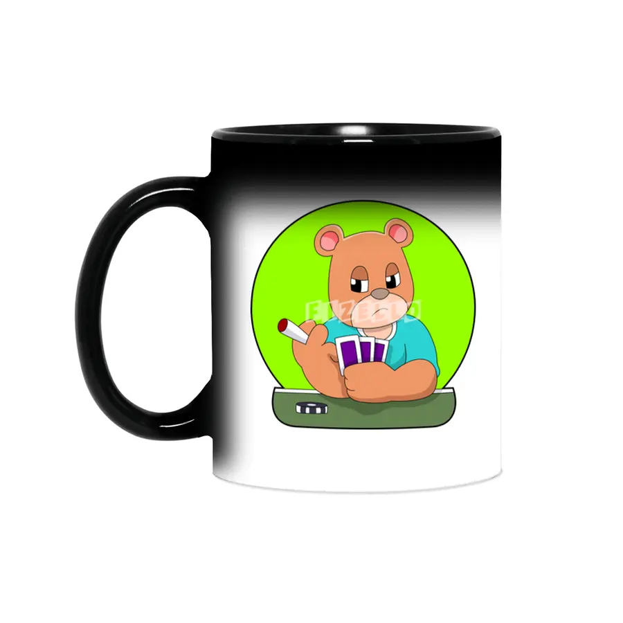 Bear at Poker with Cards & Poker chip Sihirli Kupa