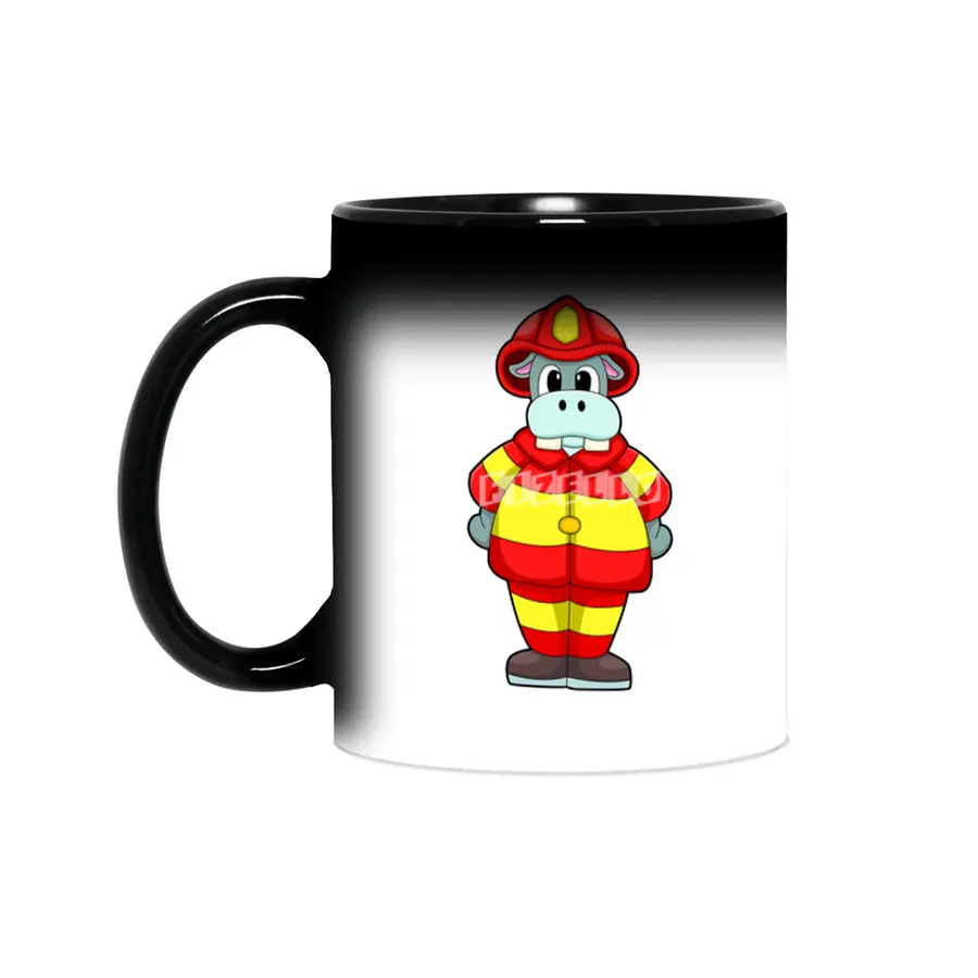 Hippo as Firefighter at Fire department with Hat Sihirli Kupa