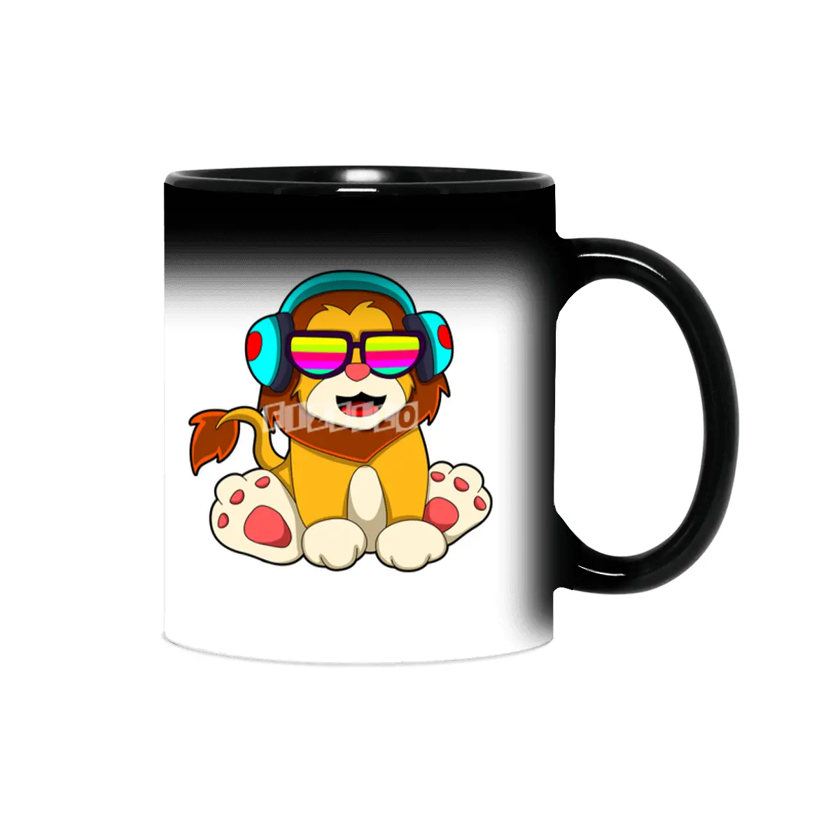 Lion at Music with Headphone & Glasses Sihirli Kupa