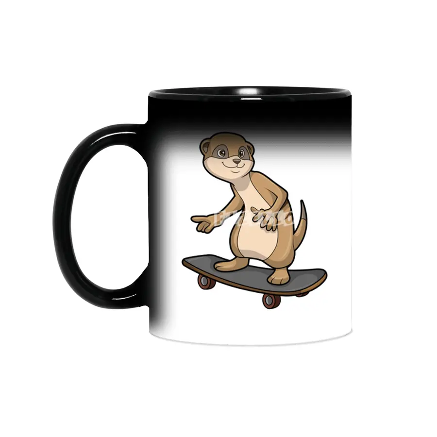 Meerkat as Skater with Skateboard Sihirli Kupa
