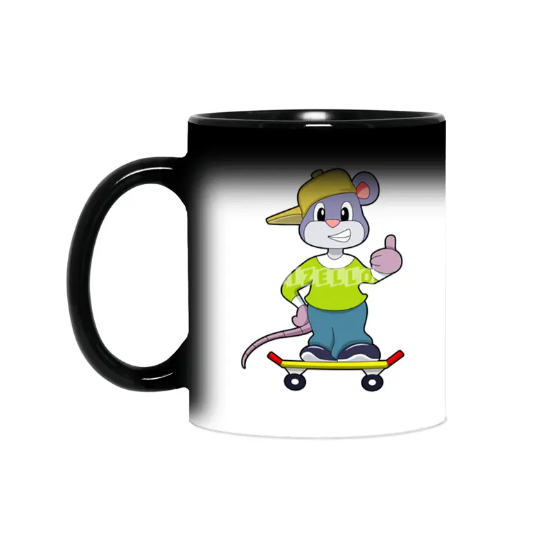 Mouse as Skater with Skateboard Sihirli Kupa