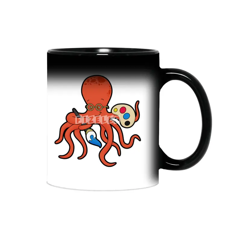 Octopus as Painter with Paint & Brush Sihirli Kupa