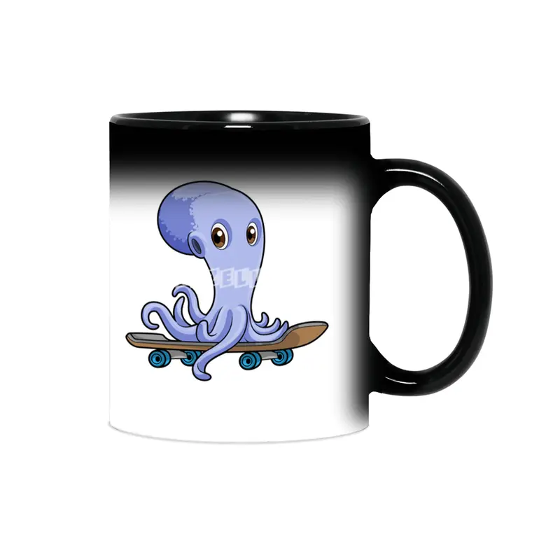 Octopus as Skater with Skateboard Sihirli Kupa