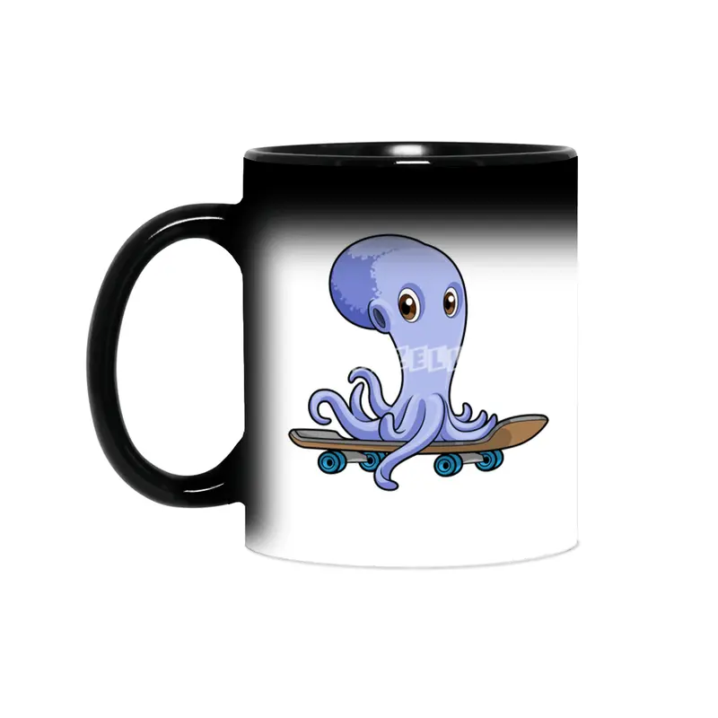 Octopus as Skater with Skateboard Sihirli Kupa
