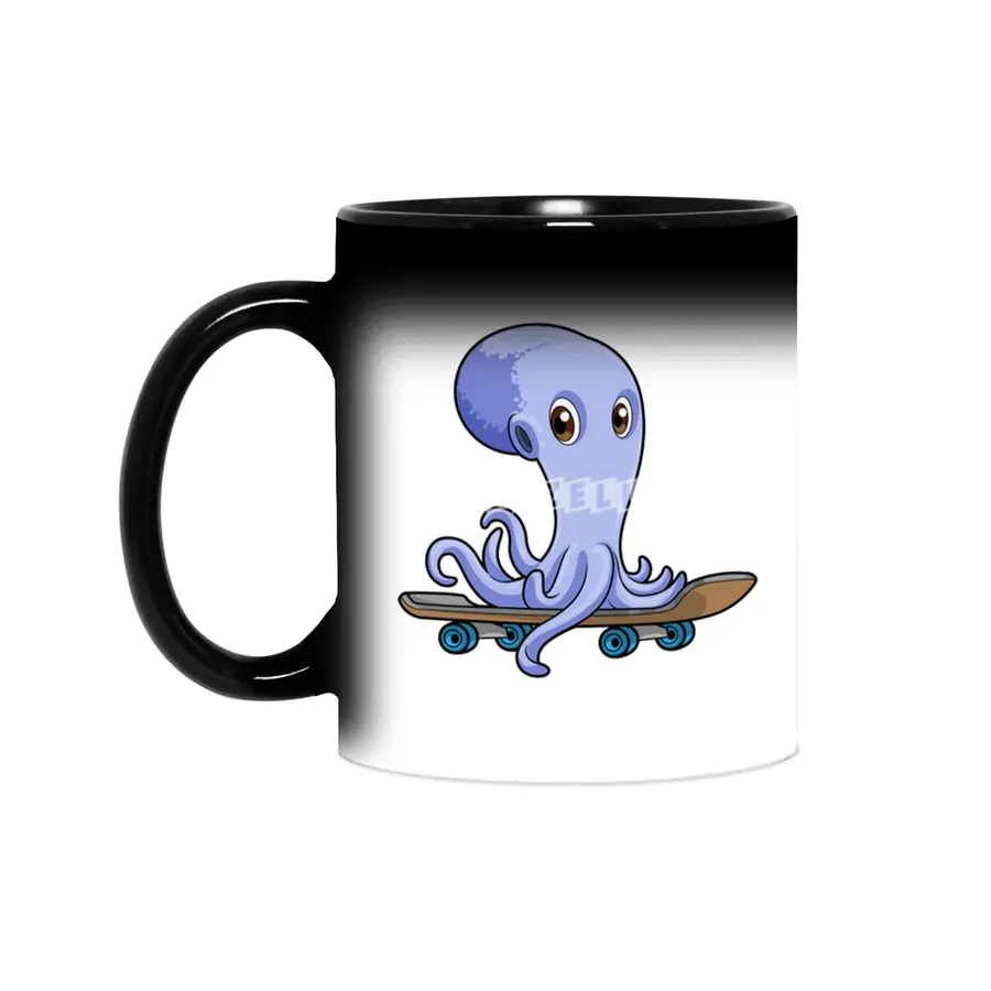 Octopus as Skater with Skateboard Sihirli Kupa