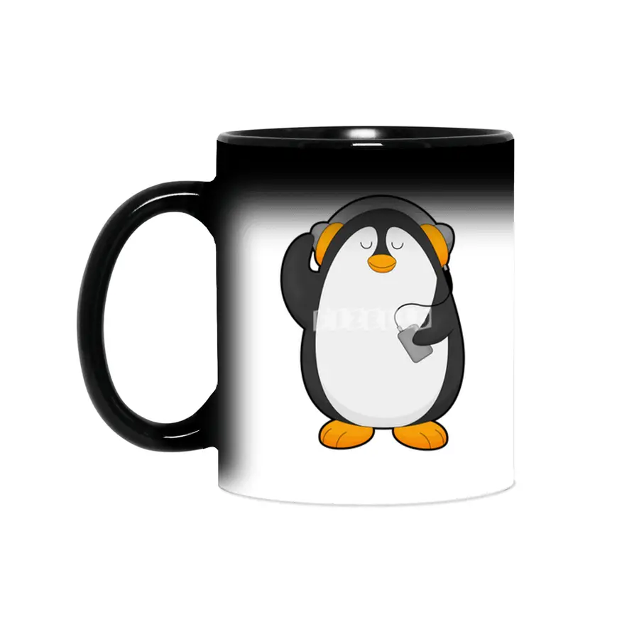 Penguin & Mobile phone with Headset Sihirli Kupa