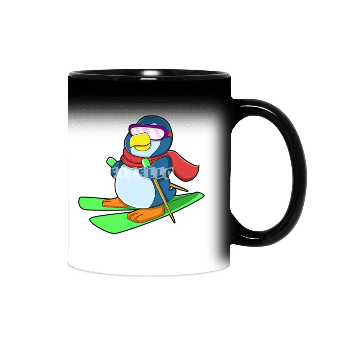 Penguin as Skier with Ski Scarf & Sunglasses Sihirli Kupa