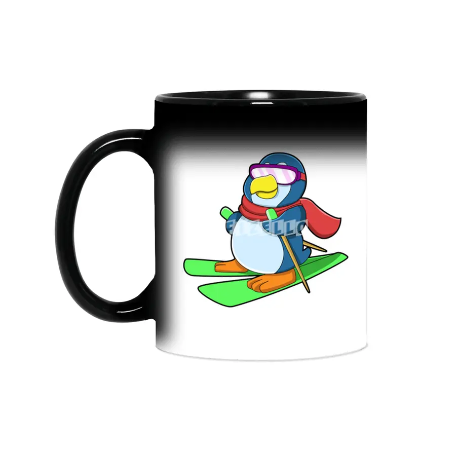 Penguin as Skier with Ski Scarf & Sunglasses Sihirli Kupa