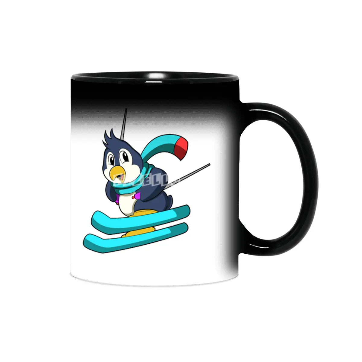 Penguin as Skier with Skis Sihirli Kupa