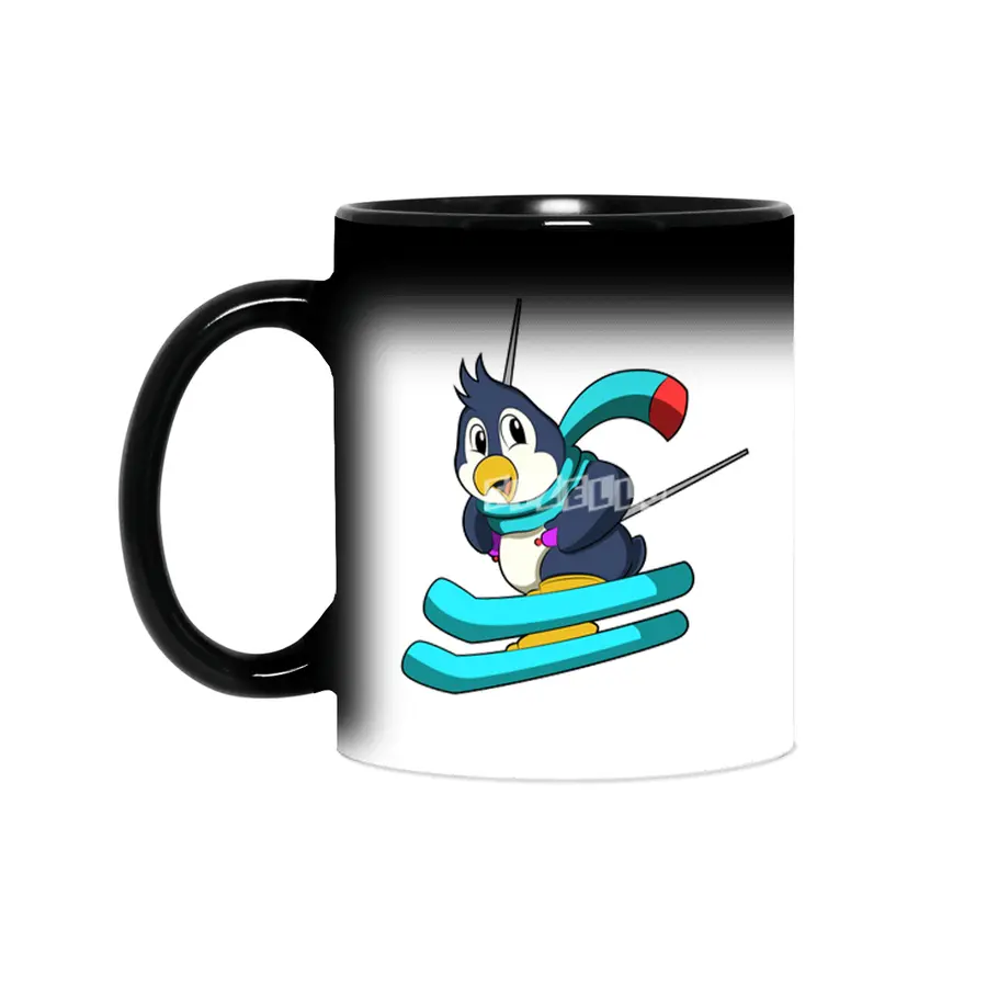 Penguin as Skier with Skis Sihirli Kupa