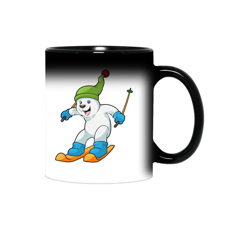 Polar bear as Skier with Ski & Bobble hat Sihirli Kupa