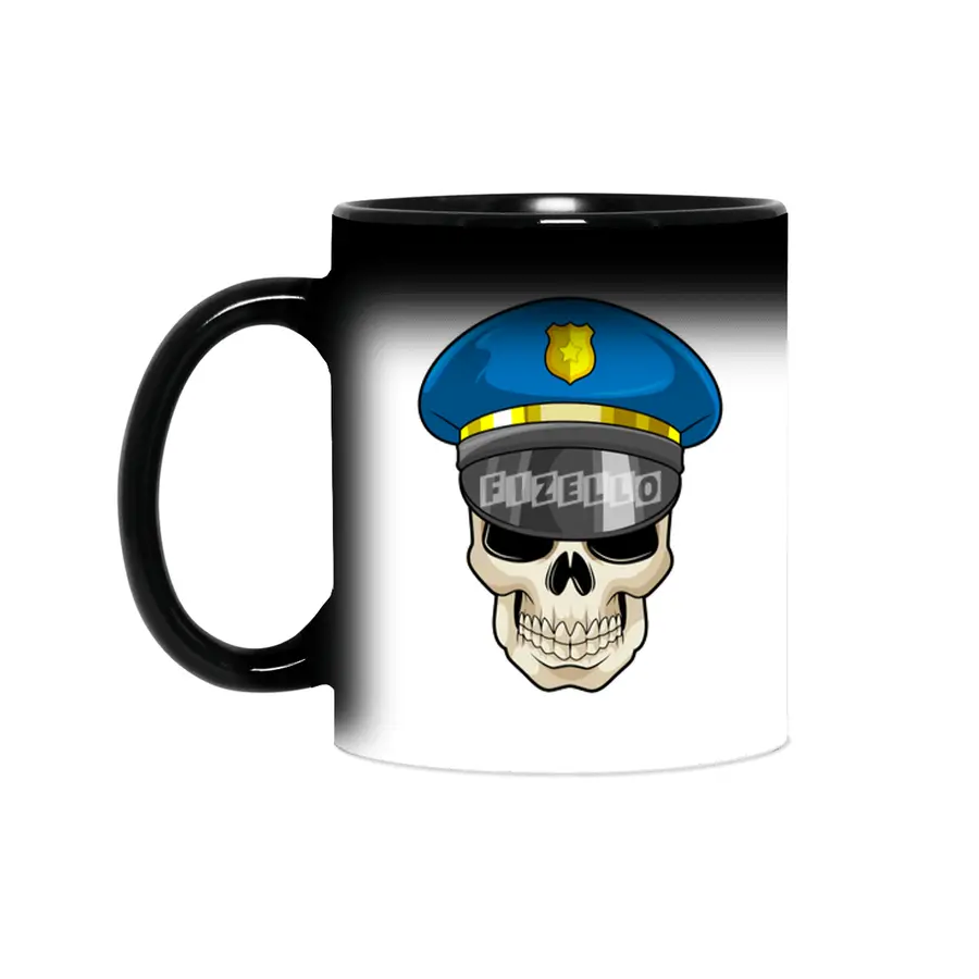 Skull as Police officer with Police hat Sihirli Kupa