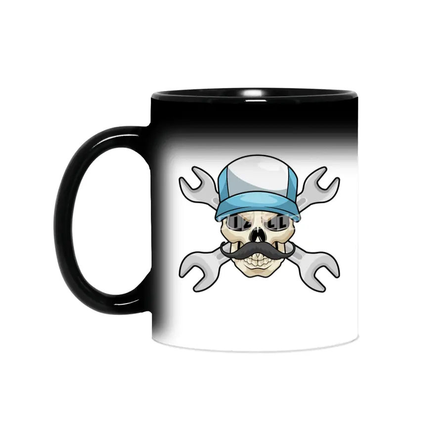 Skull with Mustache & Wrench Sihirli Kupa