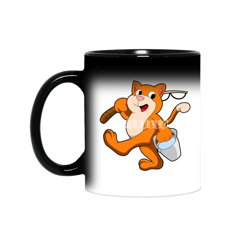 Cat as Angler with Fishing rod & Bucket of Water Sihirli Kupa