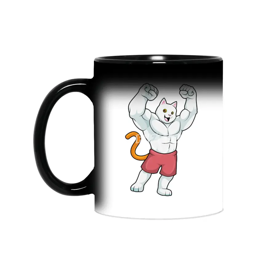 Cat as Bodybuilder with big Muscles Sihirli Kupa