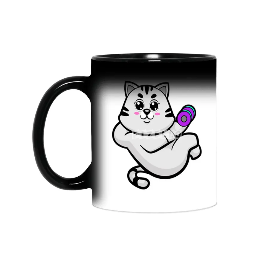 Cat as Bodybuilder with Dumbbell Sihirli Kupa