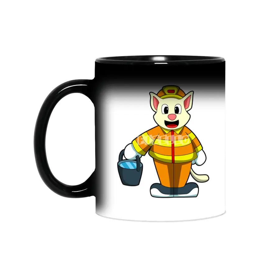 Cat as Firefighter with Bucket of Water Sihirli Kupa